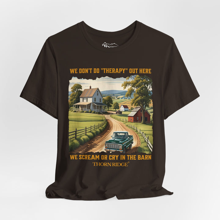 Barn Therapy Tee with rural farm scene by Thorn Ridge®