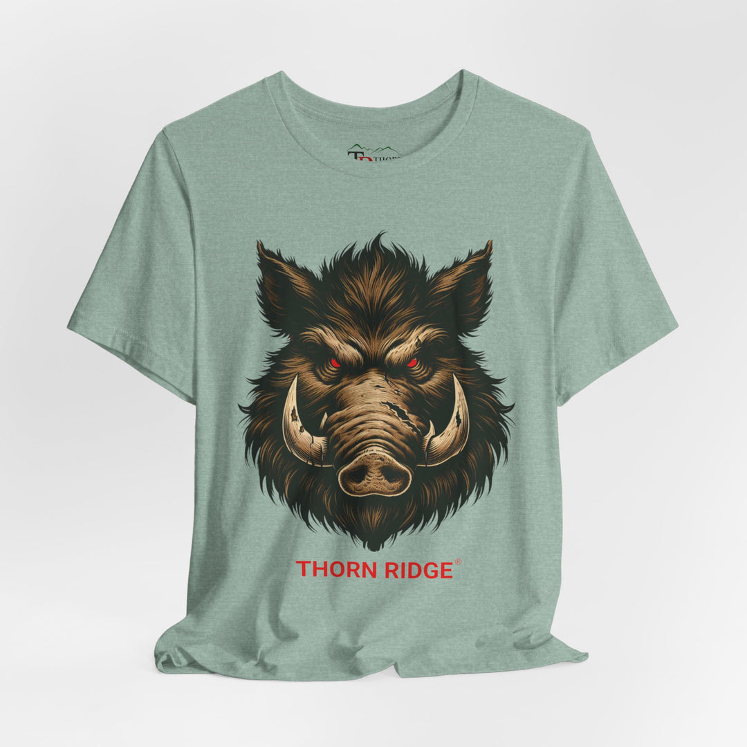  t-shirt with a boar graphic and 'Thorn Ridge' text 