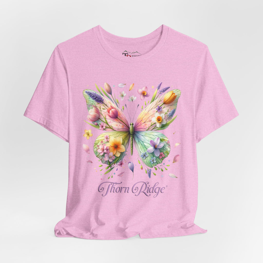 Floral butterfly tee in pastel colors labeled Thorn Ridge®
