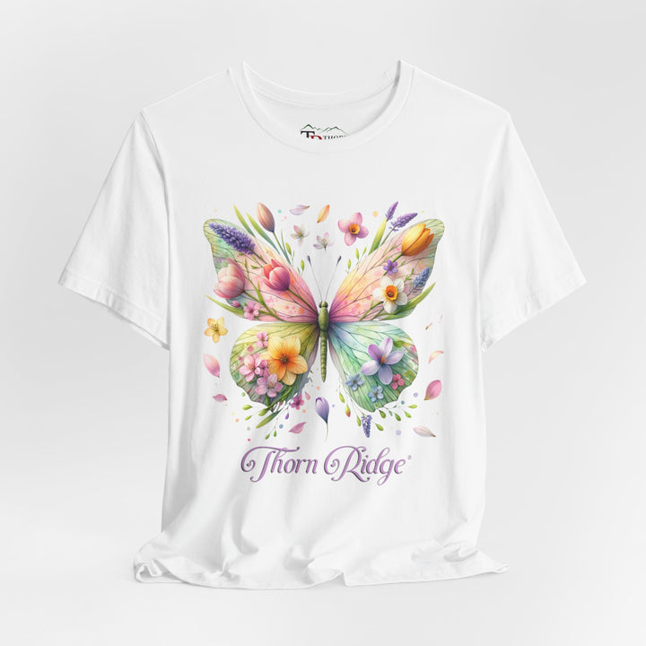 Floral butterfly tee in pastel colors labeled Thorn Ridge®