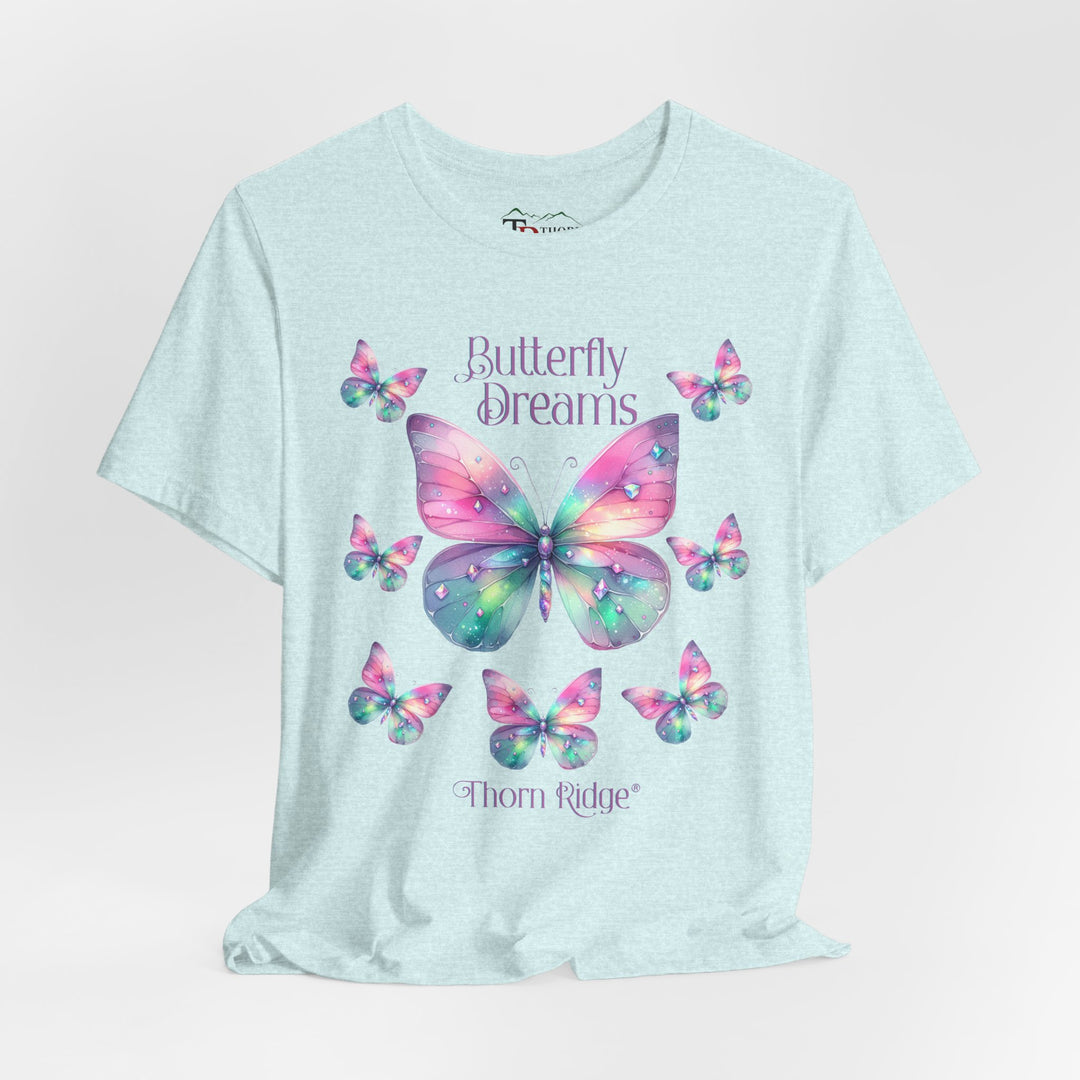 Butterfly Dreams graphic tee in pastel colors labeled Thorn Ridge®