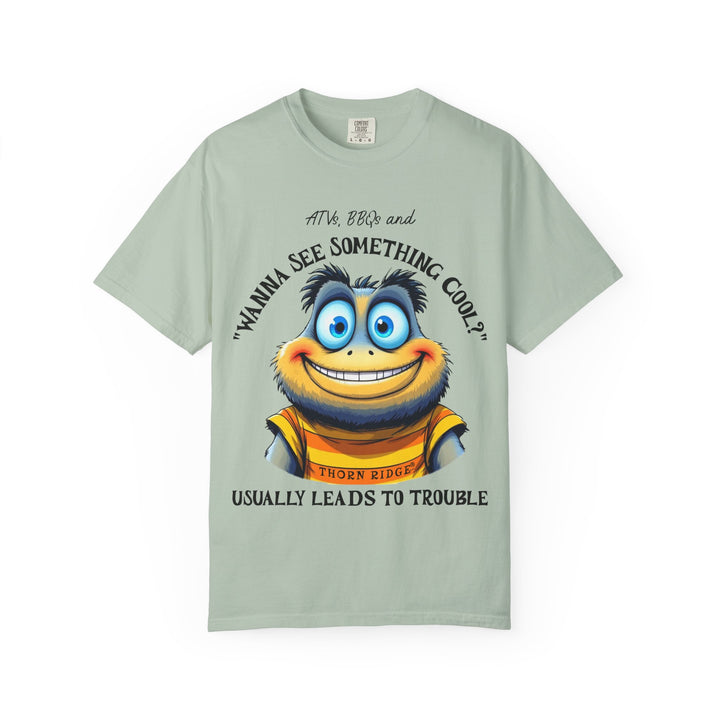 wanna see something cool text with smiling cartoon character labeled thorn ridge