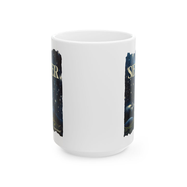 Seeker Mug by Thorn Ridge® of a woman looking at the stars at night
