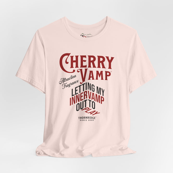 Cherry Vamp® Attraction Fragrance by Thorn Ridge® Graphic Tee that says Letting My Inner Vamp Out To Play and labeled Thorn Ridge® since 2020.