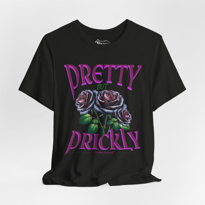Pretty But Prickly Thorn Ridge Roses Branded t-shirt in purple with black and purple roses. 