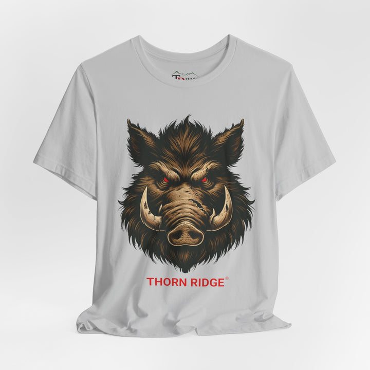  t-shirt with a boar graphic and 'Thorn Ridge' text 