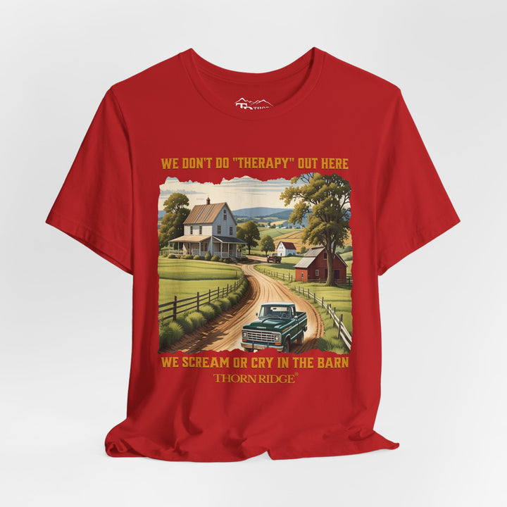 Barn Therapy Tee with rural farm scene by Thorn Ridge®