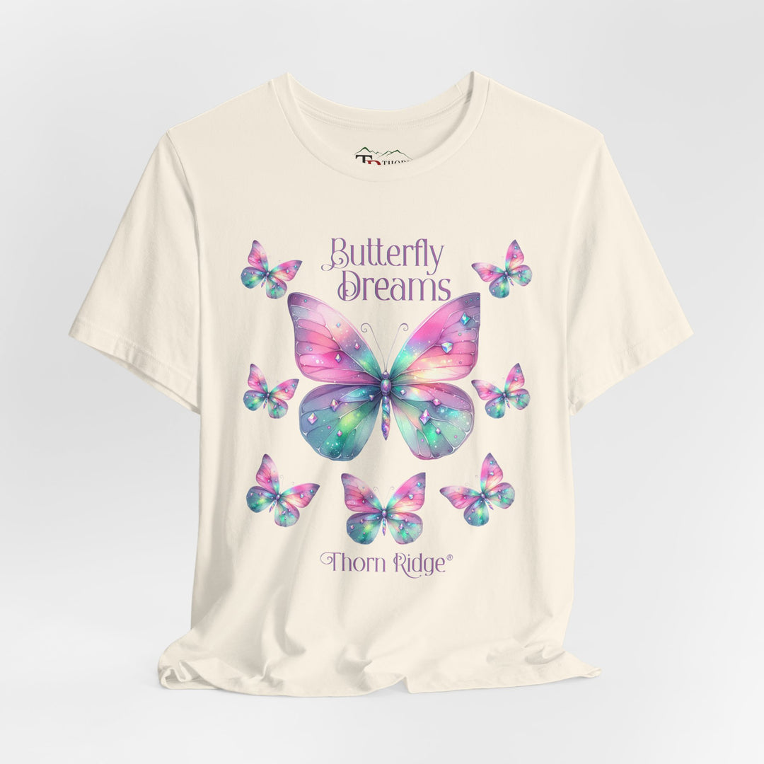 Butterfly Dreams graphic tee in pastel colors labeled Thorn Ridge®