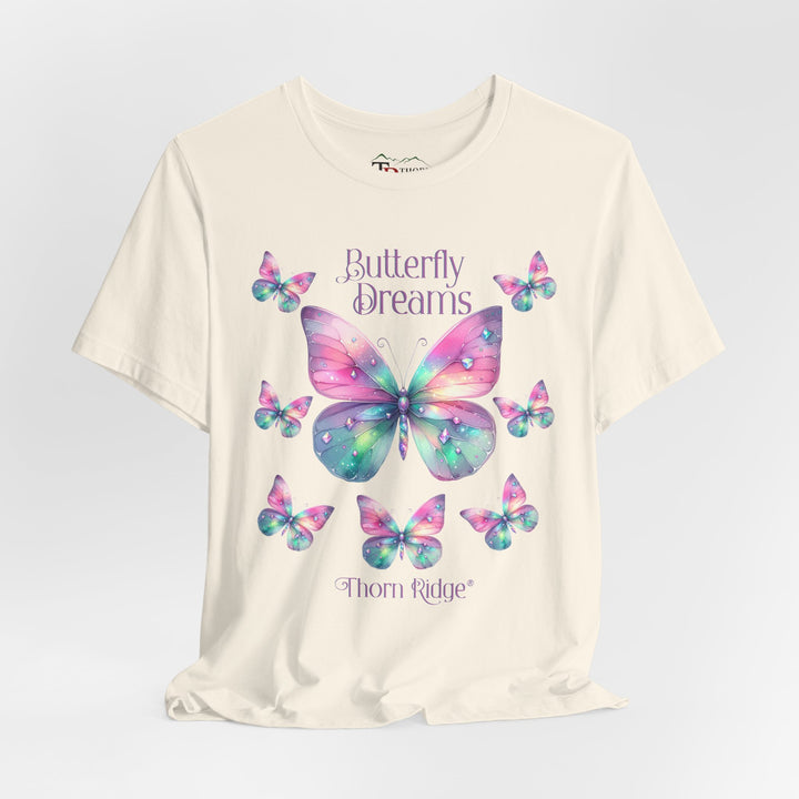 Butterfly Dreams graphic tee in pastel colors labeled Thorn Ridge®