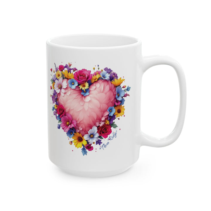 Feather and flowers heart mug by Thorn Ridge®