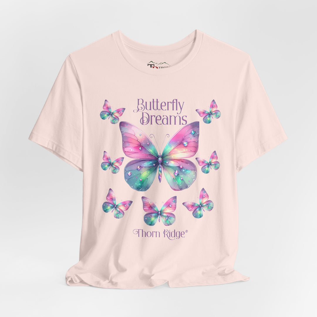 Butterfly Dreams graphic tee in pastel colors labeled Thorn Ridge®