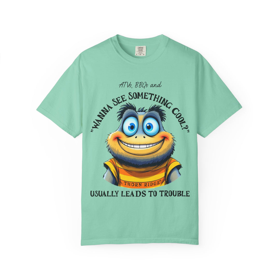 wanna see something cool text with smiling cartoon character labeled thorn ridge