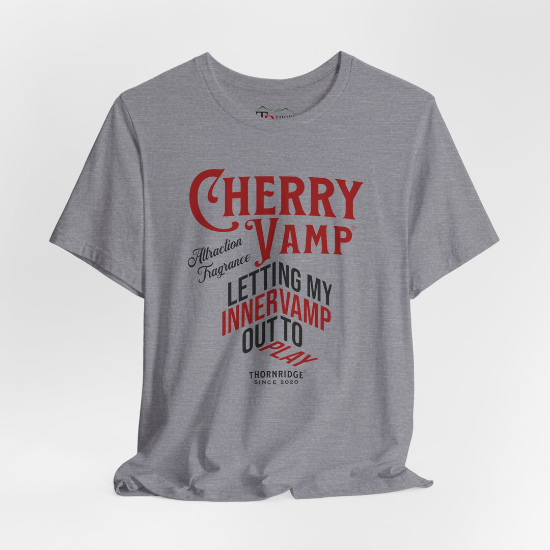 Cherry Vamp® Attraction Fragrance by Thorn Ridge® Graphic Tee that says Letting My Inner Vamp Out To Play and labeled Thorn Ridge® since 2020.