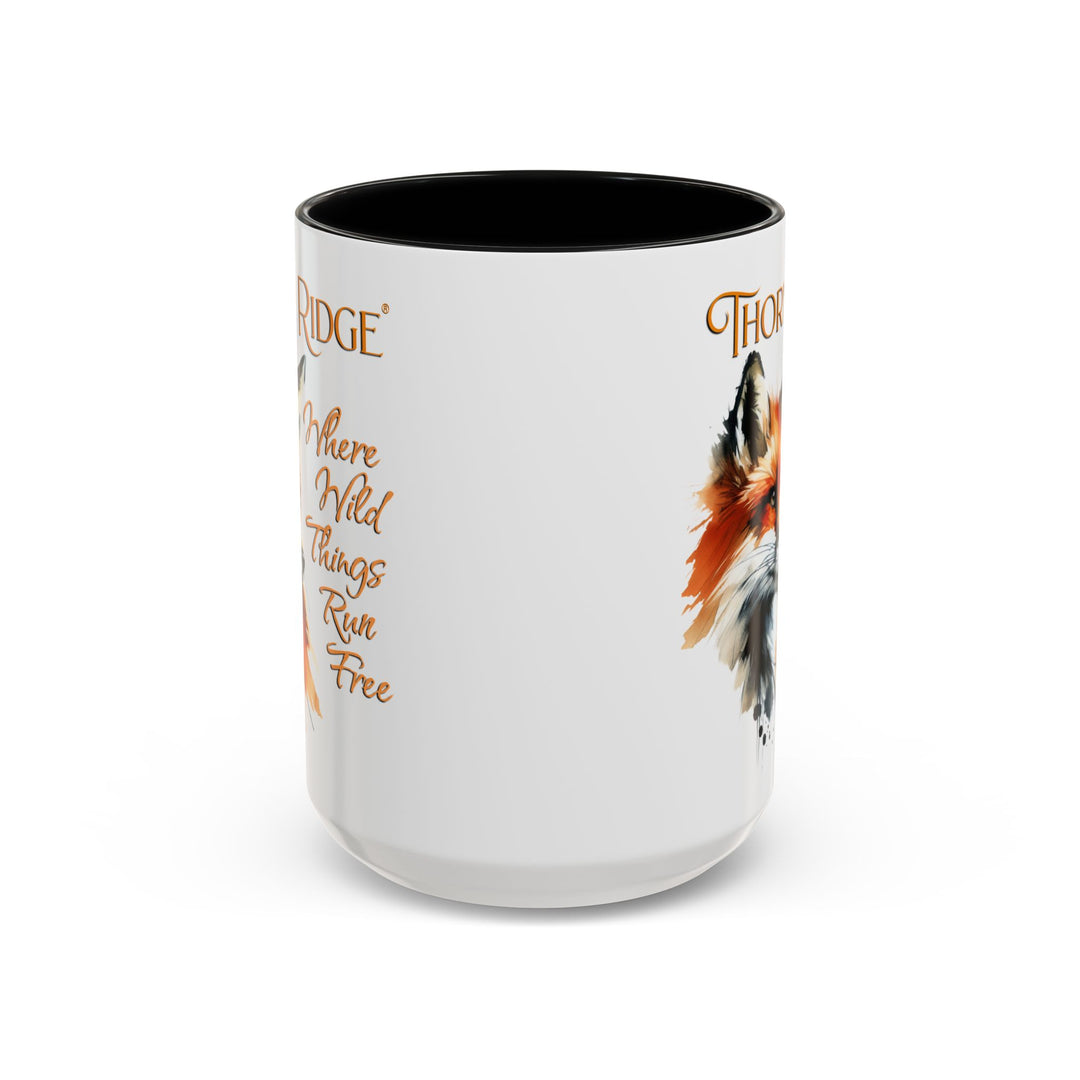 Where Wild Things Run Free accent mug by Thorn Ridge® featuring a fox head looking to the side.
