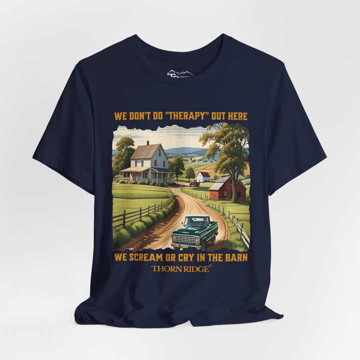 Barn Therapy Tee with rural farm scene by Thorn Ridge®