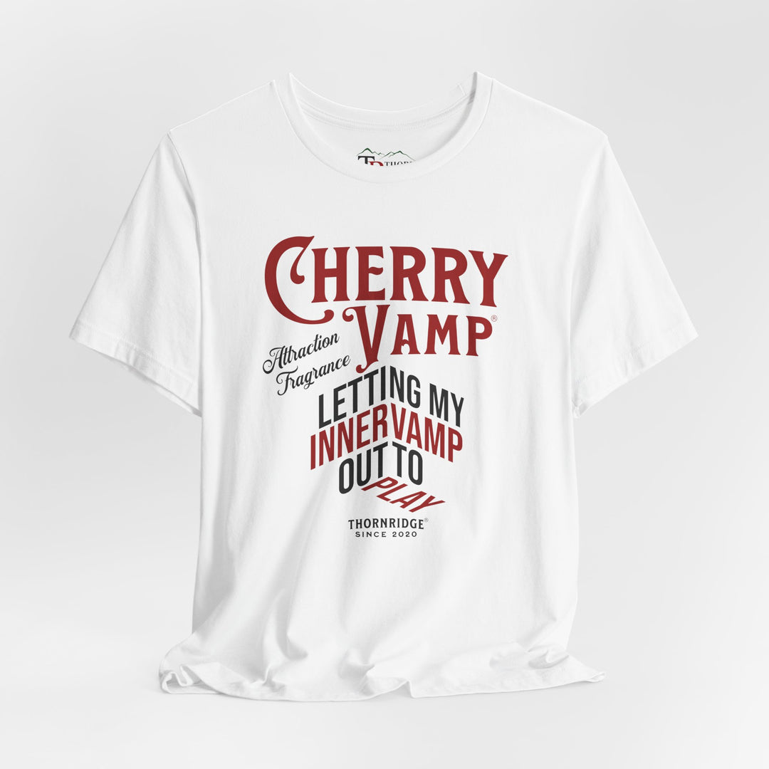 Cherry Vamp® Attraction Fragrance by Thorn Ridge® Graphic Tee that says Letting My Inner Vamp Out To Play and labeled Thorn Ridge® since 2020.