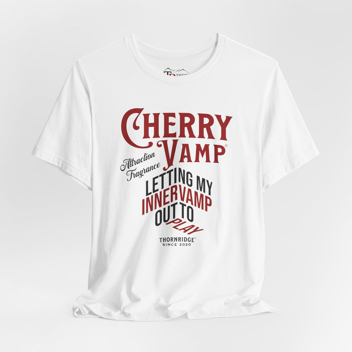 Cherry Vamp® Attraction Fragrance by Thorn Ridge® Graphic Tee that says Letting My Inner Vamp Out To Play and labeled Thorn Ridge® since 2020.