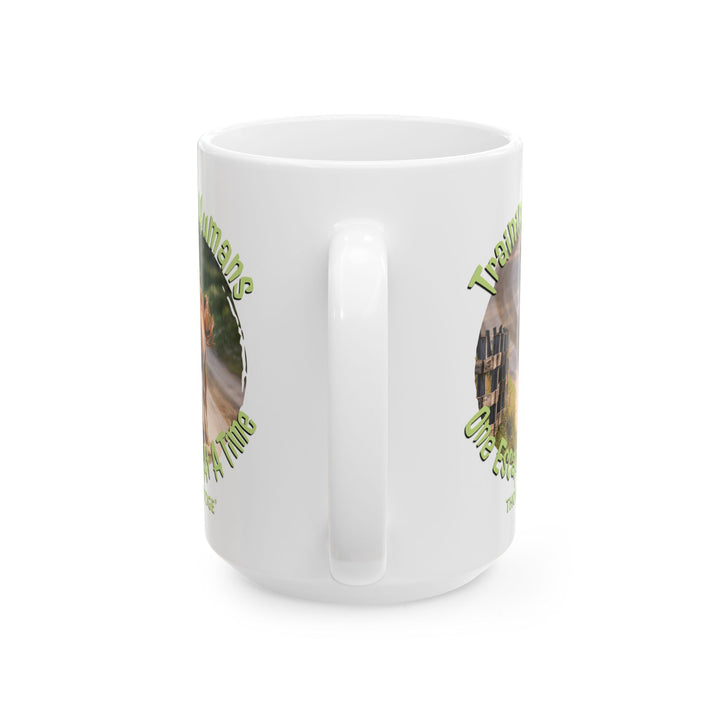 Training Humans One Escape At A Time mug with a horse running away by Thorn Ridge®