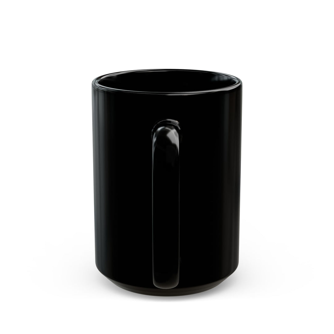 Seven Riders Black mug with silhouette of oeople in cowboy hats and 'Thorn Ridge' branding against a sunset background.