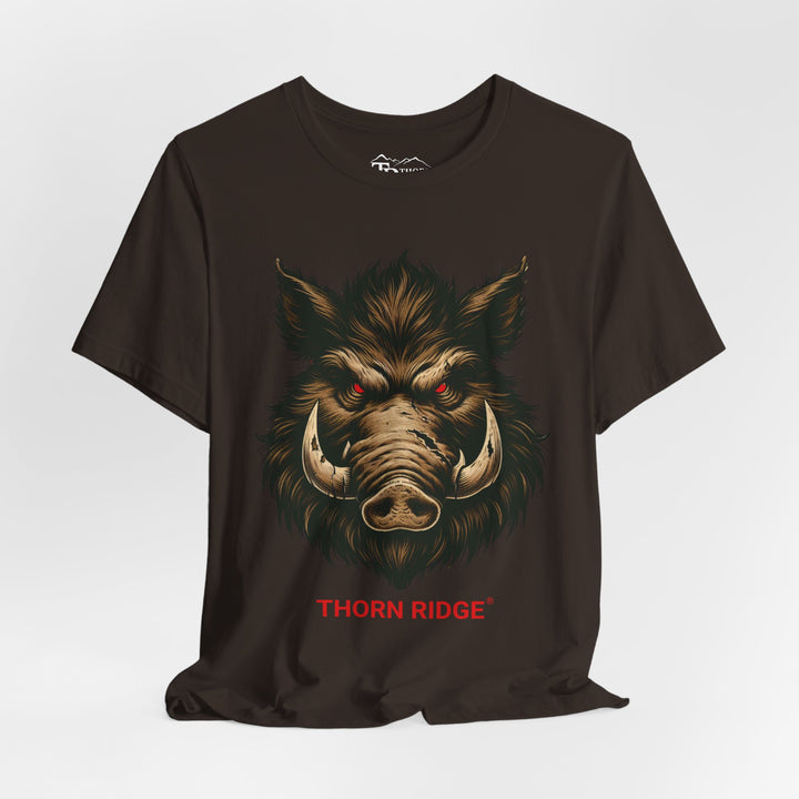  t-shirt with a boar graphic and 'Thorn Ridge' text 