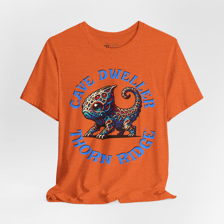 Cave Dweller funny lizard creature graphic tee labeled Thorn Ridge®