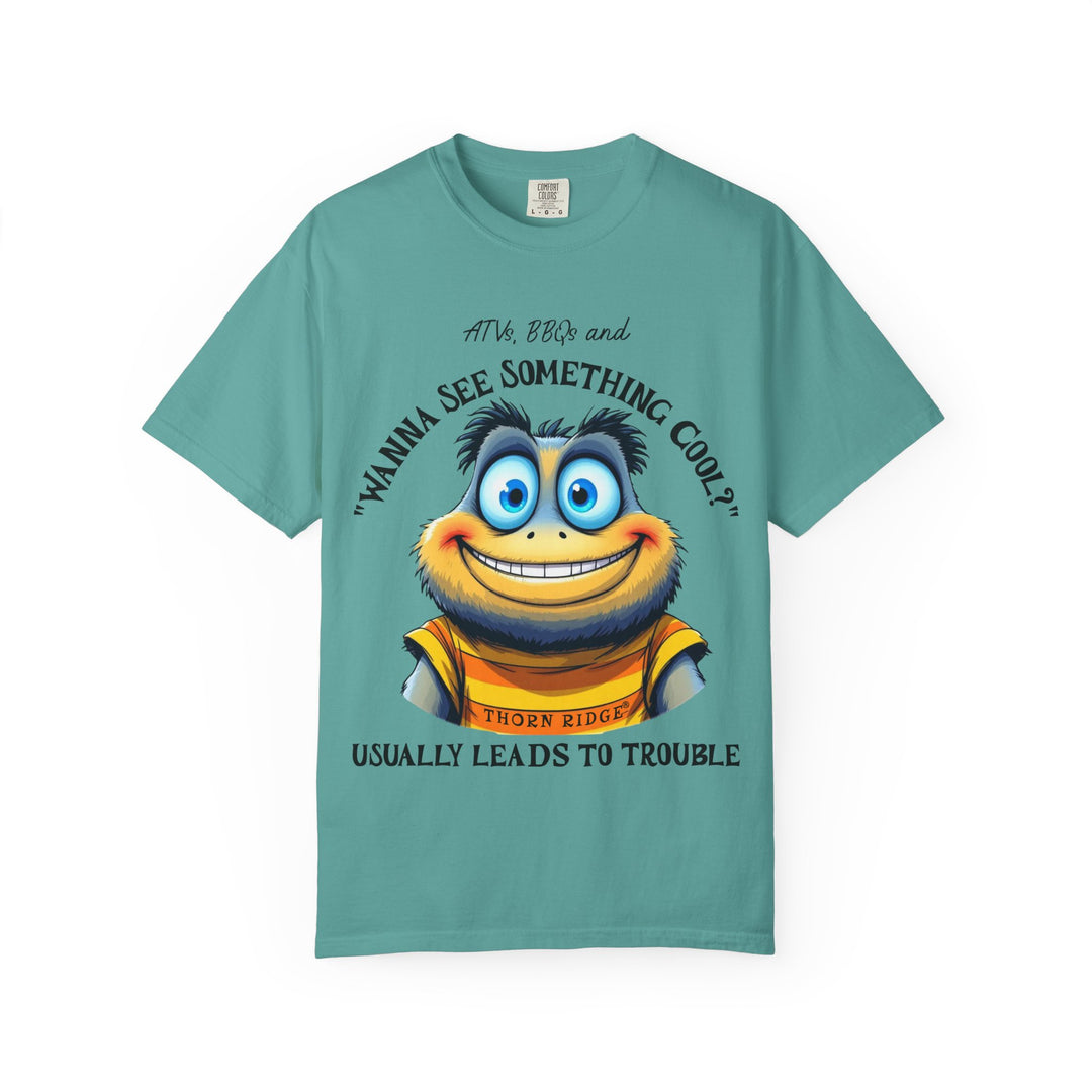 wanna see something cool text with smiling cartoon character labeled thorn ridge