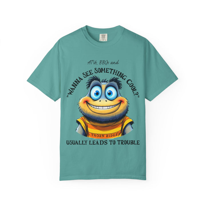 wanna see something cool text with smiling cartoon character labeled thorn ridge