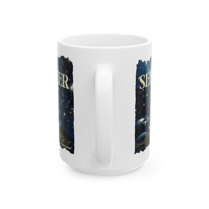 Seeker Mug by Thorn Ridge® of a woman looking at the stars at night