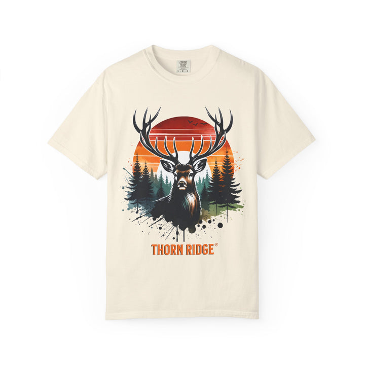 Buck At Sunset Tee labeled Thorn Ridge®