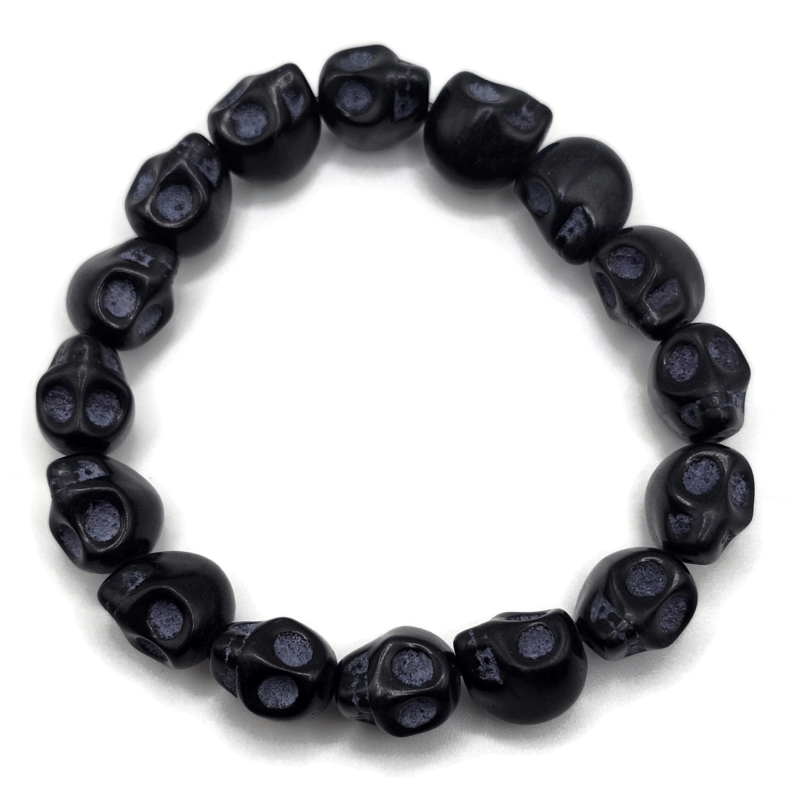 Howlite Skull Bracelet with elastic. Handcarved. 