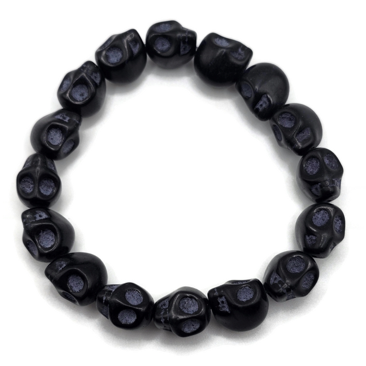Howlite Skull Bracelet with elastic. Handcarved. 