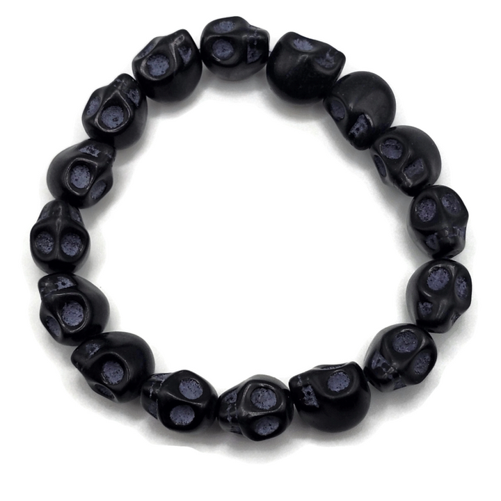 Howlite Skull Bracelet with elastic. Handcarved. 