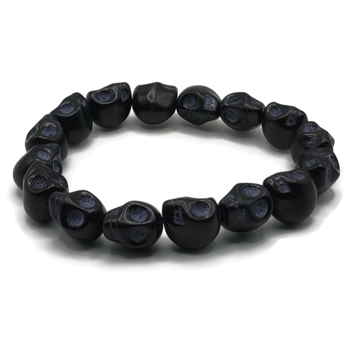 Howlite Skull Bracelet with elastic. Handcarved. 