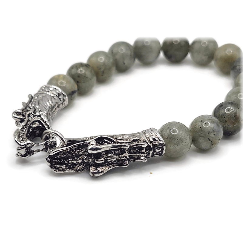 Labradorite stainless steel dragon head bracelet.