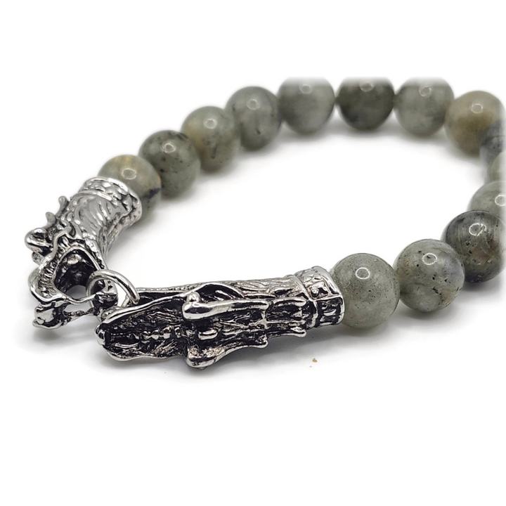 Labradorite stainless steel dragon head bracelet.