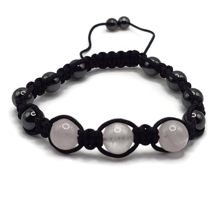 Magnetic Rose quartz and hematite bracelet with black cords