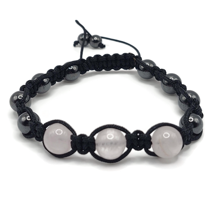Magnetic Rose quartz and hematite bracelet with black cords