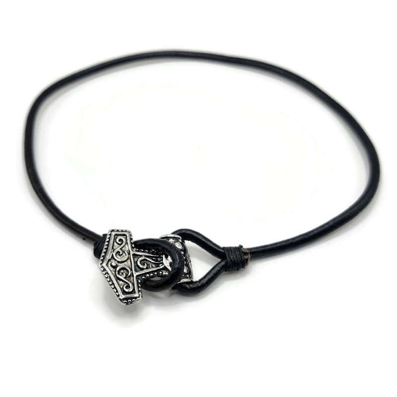 Wear Thor's hammer as a necklace or bracelet. black leather cord. 