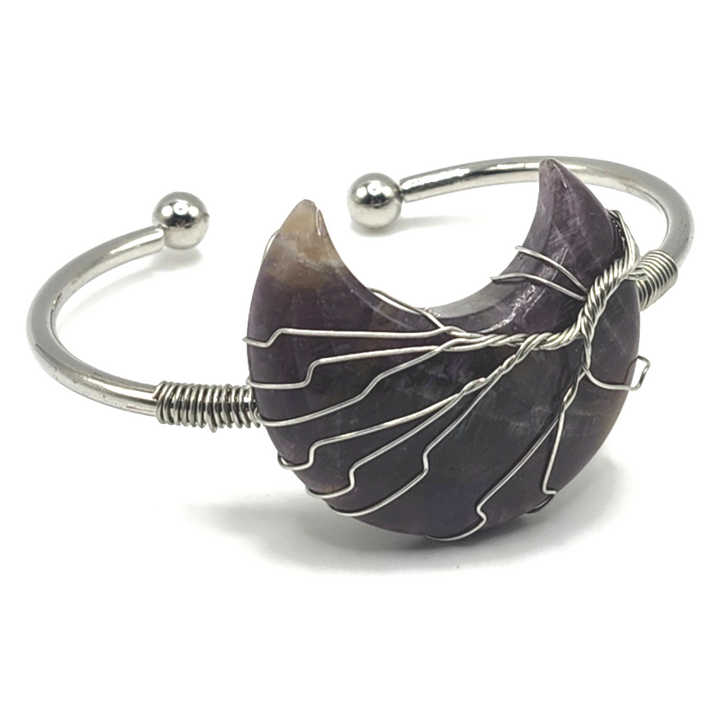 Adjustable amethyst moon wire wrapped bracelet.