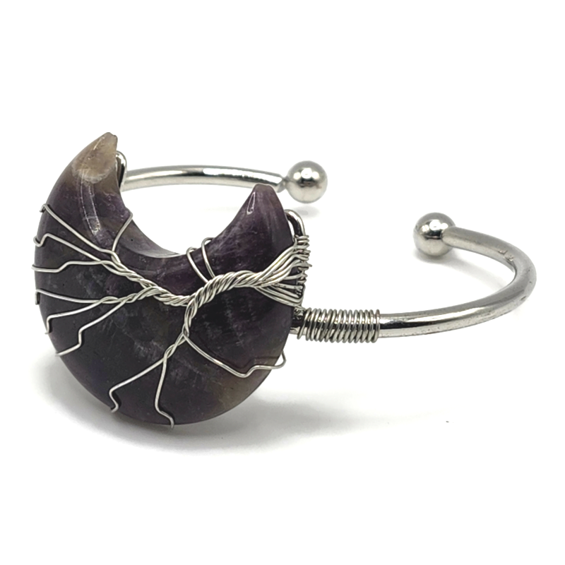 Adjustable amethyst moon wire wrapped bracelet.