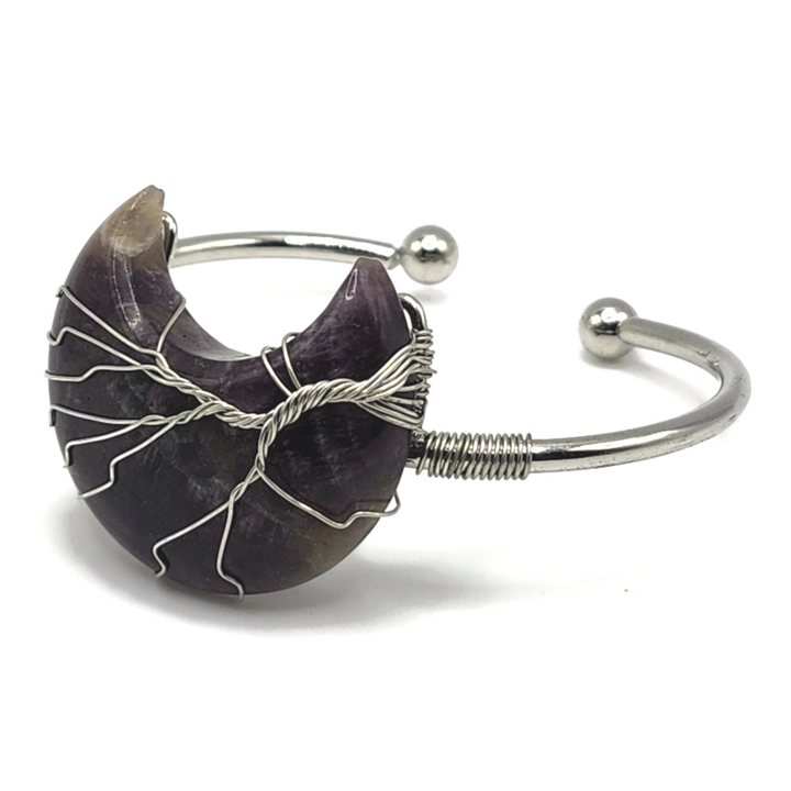 Adjustable amethyst moon wire wrapped bracelet.