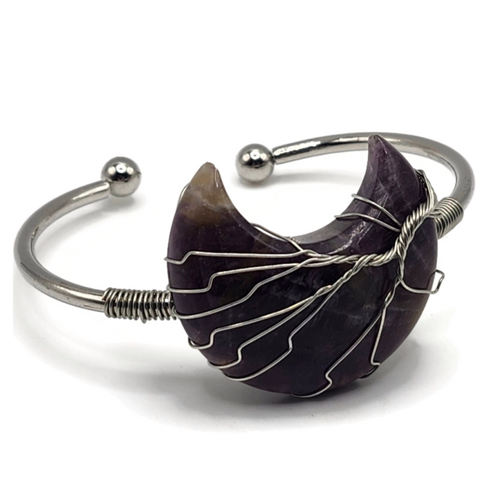 Adjustable amethyst moon wire wrapped bracelet.