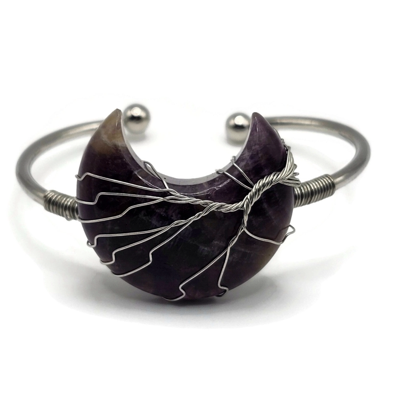 Adjustable amethyst moon wire wrapped bracelet.