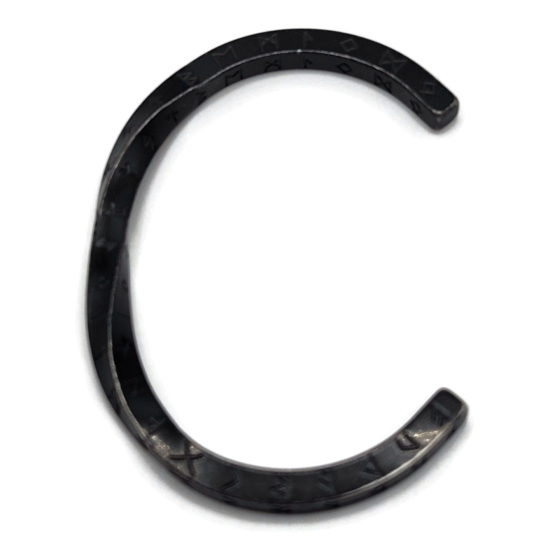 Black rune twist bracelet with engraved rune symbols. Stainless steel.