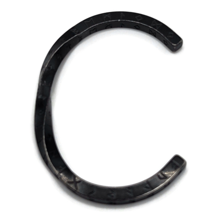 Black rune twist bracelet with engraved rune symbols. Stainless steel.