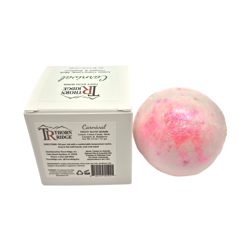 Carnival bath bomb back with box packaging.