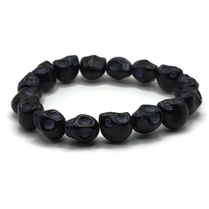 Howlite Skull Bracelet with elastic. Handcarved. 