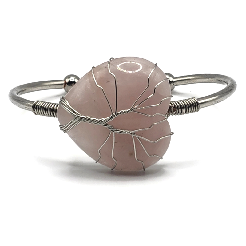 Rose Quartz Heart Wire Wrapped Bracelet
