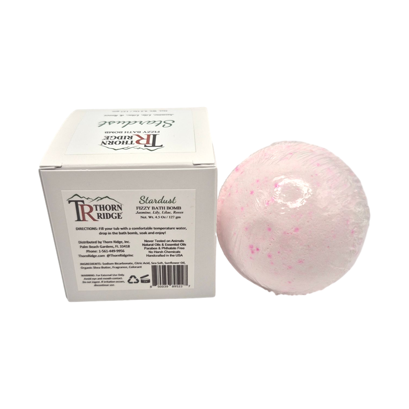 Stardust bath bomb back with box packaging.