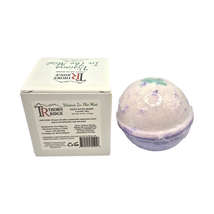 Visions In The Mist bath bomb back with box packaging.